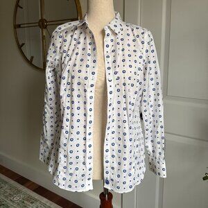 Talbots Womens Button Down Shirt White and Blue Size 8P
